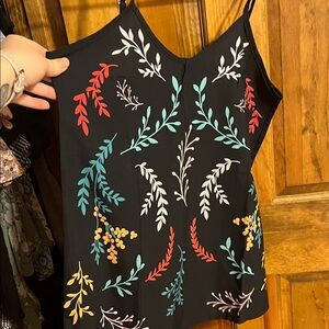 Floral Embroidered Black Women's Top